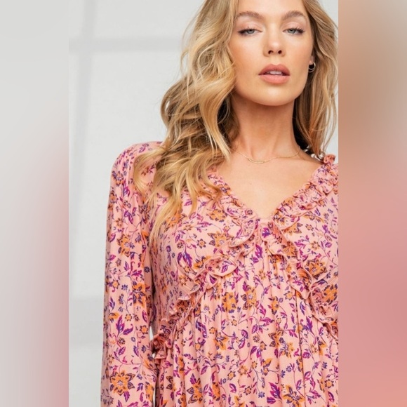 easel Tops - 💕 Easel 💕Pink and Purple Floral Blouse